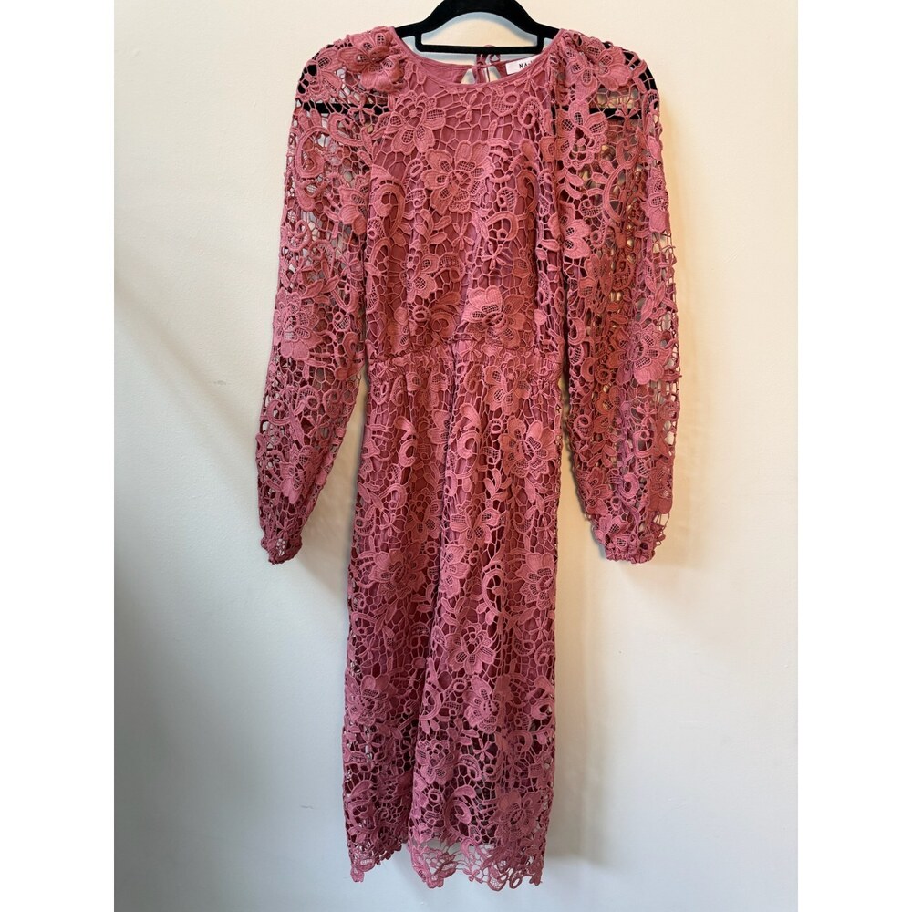 NA-KD Rose Pink Lace Long Sleeve Midi Dress Size 36